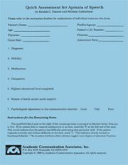 quick assessment for apraxia of speech